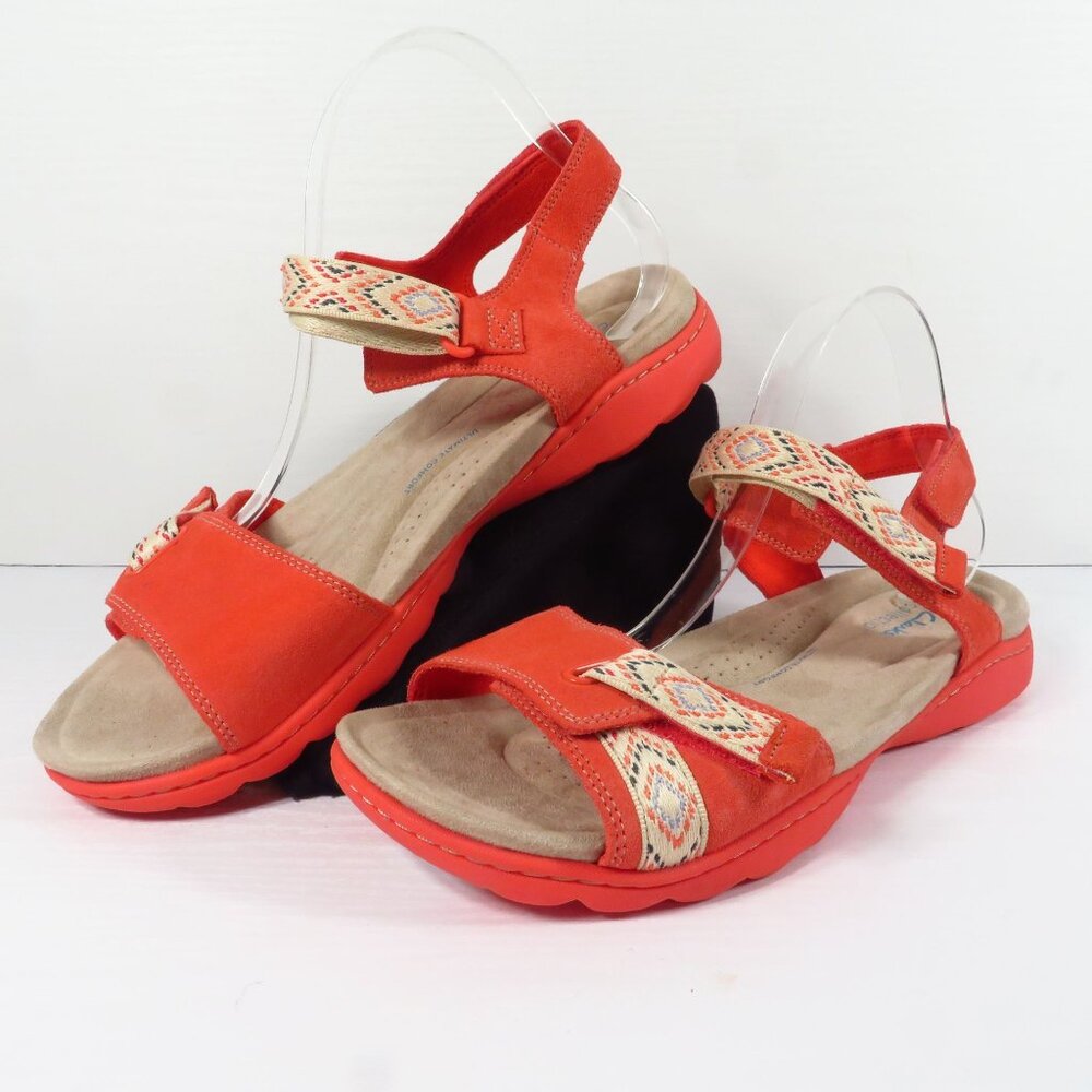 Clarks Collection Adjustable Suede Sandals Amanda Sprint Coral Pink Women's 10 W